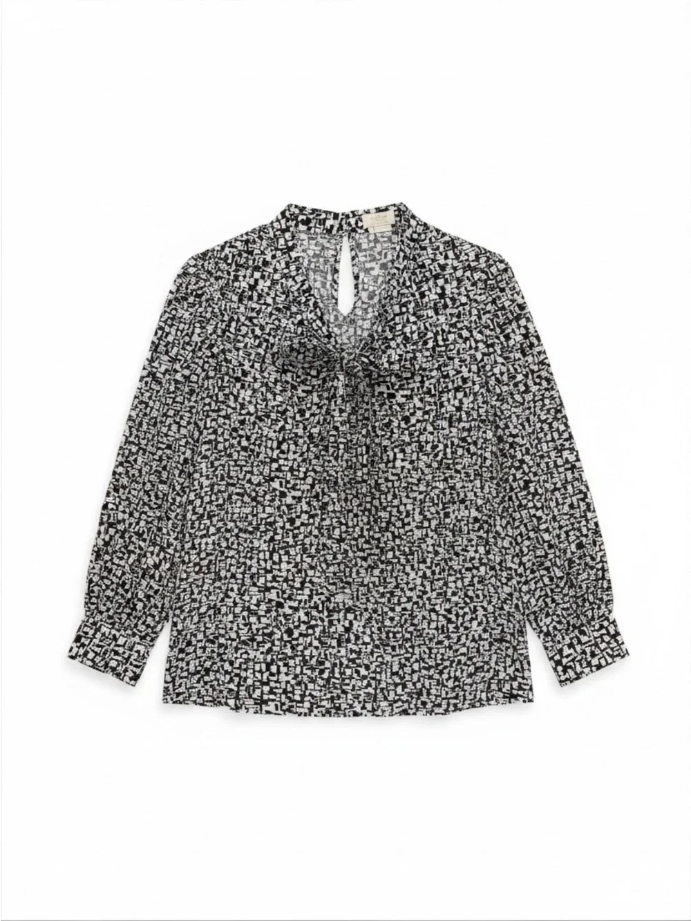 Kate Spade New York Black & White Tie-Neck Printed Blouse Size 10/Med